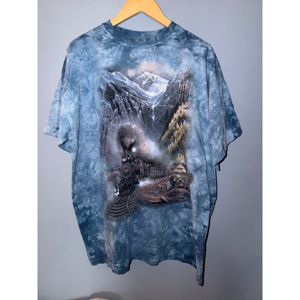 Vintage 1999 The Mountain Ted Blaylock Train Mountain Tie Dye T-Shirt XXL Blue
